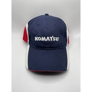 KOMATSU Trucker Hunting Hat Cap Embroidered Red White Blue Adjustable Strap